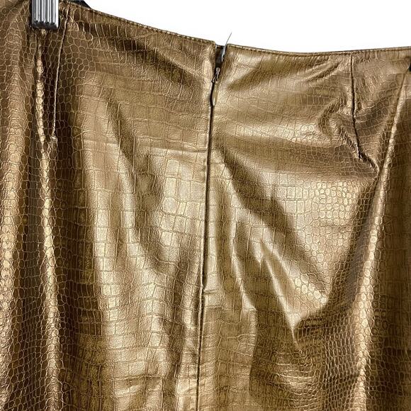 OCI Faux Leather Skirt Women's 11 Juniors Golden Brown Embossed Chic Modest New - Picture 8 of 12